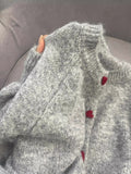 Grey Love Button Sweater Jacket Women's New High-End Sense Loose Collar Knitted Cardigan Top In Autumn