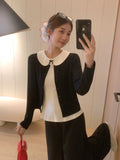 Pure Round Collar Button Long-Sleeved Knitted Cardigan 2026 Autumn Doll Collar Bow Sling Waistcoat