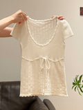 White Wooden Ear U Collar Collar Collar Collar Collar Collar Collar Short-Sleeved T-Shirt 2026 Spring New Bow High-End Feel Repair Body Dress Woman