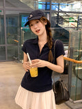 Simple Casual Polo Collar Short-Sleeved T-Shirt 2026 Summer Shoulder Thin Temperament Beautiful High-End Small Top