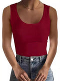 2025 Women's Collar Ribs T-Shirt Without Sleeveless Elastic Repair Basic Vest Women's Top Hottie