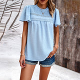 Dili Women's Clothing 2025 Spring And Summer Temperament Solid Color Short-Sleeved Lace Top