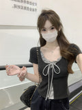 Short Fake Two Shoulder Short-Sleeved T-Shirt Women 2025 Summer New Wood Ear-To-Sense High-End Feel Coat Inside