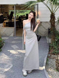 French Temperament Gray Wave Point To Close The Waist Thin Oblique Shoulder Dress Dress Women's Summer 2026 New Unique Beautiful Dress