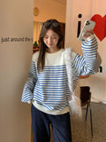 Blue And White Hit Striped Knitted Sweater Women's Autumn Winter Loose Lazy High-End Feeling In The Bottom Shirt