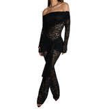 Women's 2025 Summer New Lace Splicing Sexy Babes Perspective Conjoined Trousers