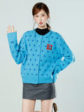 Vintage Blue Wave Dot Rounded Sweater Coat Women 2026 Autumn And Winter Languid Wind Thick Knitted Open Shirt Top