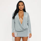 New Fashion Sexy Deep V Long-Sleeved Solid-Colored Bag-In-Bag Dress In Autumn 2025