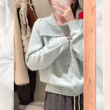 Design Sense Of A Small Gray Collar Wool Knitted Shirt Women's Early Autumn Temperament Is A Short And Irregular Cardigan Top