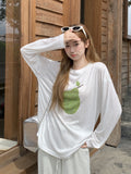 Korean Wearing Pear Print Long-Sleeved T-Shirts For Women's Summer Slim Thin Sunscreen Shirt Languid Wind Relaxation Top