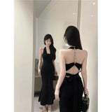 Famous Wind Chain Hanging Neck Evening Dress Fishtail Dress Female Summer Temperament Dress Sexy Sling Bag Hip Dress