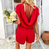 Dili 2025 Spring/Summer Bohemia Casual Pure Color Sexy Empty Short Sleeves Trousers Women's Dress