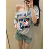 Pure Lusty Shoulder-Sleeved Short-Sleeved T-Shirt Girl Summer Loose Simple Style Thin Sweet Hot Girl Slack Feel Top