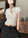 French Half-Necked Short-Sleeved T-Shirt Design Small Tight Body Slimming Hottie Short-Term Umbilized Top