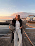 Autumn And Winter 2025 Explosion Temperament Casual Hit Color Collar Long With Wind Coat Coat