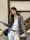 Korean Lazy Lace Spliced Gray Long-Sleeved Top 2026 Early Autumn New Simple High-End T-Shirt Cardigan Woman