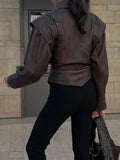 Autumn And Winter Women's Temperament Commuting Style Collar With Long-Sleeved Coat Leather Jacket Woman
