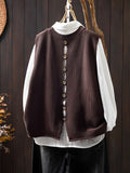 Back Button Cotton Knitted Vest Vest Women Loose Large Version Of Meat Spring Leisure Sleeveless Stacked Shoulders