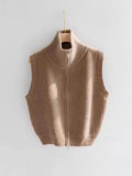 Knitted Vest High-Neck Double Zipper Comfortable Simple Early Autumn New Temperament Full Thin Bottom Shirt Vest Top