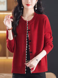 Spring And Autumn New 2025 Knitted Cardigan Women's Short Loose Ocean Collar Blouse Sweater Coat High-End Color Buckle