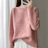 2025 Autumn And Winter New Round Neck Wave Knitted Shirt Loose Thick Coat With Gas Sweater Bottom Shirt Woman