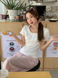 Pure Lust Lace Low Round Neck T-Shirt Women 2026 Summer New Collar Button Repair Bottom Shirt Top