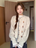 Soft Glutinous High-End Sense Collar Flowers Embroidered Cardigan Sweater Coat Women's Autumn And Winter Languid Wind Wearing Top