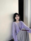 2025 Spring And Autumn Lilac Taut Sweater Thin Loose Lazy Wind Beautiful Knitted Shirt High-End Encase