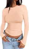 2025 Ms. New Autumn Leisure Body Collar Sexy Pure Color Long-Sleeved Top