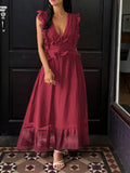 Dili Elegant Temperament Windy Style V Solid Dress Dress Women's Dress 2025 Autumn And Winter