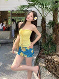 French Sweet Dopamine Yellow Hanging Neck Sling Vest Outside Summer Wearing A Seaside Holiday Atmosphere Short Blouse