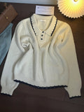 Korean Giant Good-Looking Early Autumn Top 2025 Collar Thin Knitted Women's Sweater Loose Design Small Blouse