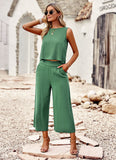 Dili Solid Color Fashion Two Sets Of Women 2025 Summer Temperament Sleeveless Top Nine Trousers