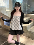 Small Thin Black Knitted Open-Shirt Coat Women Wear Lattice Vest Slings Sweet And Spicy Two-Piece Sets In Early Autumn