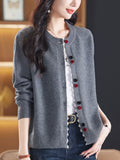 Spring And Autumn New 2025 Knitted Cardigan Women's Short Loose Ocean Collar Blouse Sweater Coat High-End Color Buckle