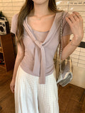 Fake Two Design Shawl V-Neck Short-Sleeved T-Shirt Women 2026 Summer New French Gentle Casual Blouse