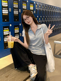 Simple Casual Polo Collar Short-Sleeved T-Shirt 2026 Summer Shoulder Thin Temperament Beautiful High-End Small Top