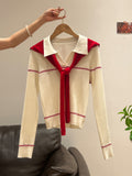 New Year's Red Shawl White V-Neck Knitted Shirt Long-Sleeved Bottom Shirt With New Winter Repair Body Dress Women's Clothing