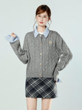 Grey POLO Collared Two Long-Sleeved Knitted Sweater Jacket Bottomed With Spring Blouse Woman