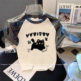 Pure Cotton Shoulder Short-Sleeved T-Shirt Girl Summer Retro Chic Slimming Hot Girl Small Short Top