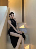 High-End Sexy Improved Cheongsam Evening Dress Dress Girl Early Spring Summer Sister New Chinese Style Retro Hanging Neck Dress