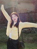 Milk Yellow Fake Two Knitted Cardigan Blouse Women Early Spring Korean Wearing Design Feeling Of Long-Sleeved Sweater Tide