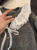 Doll-Led Sweater Girl Spring And Autumn Languid Sweet Lace V-Neck Knitted Shirt Coat Gentle Top