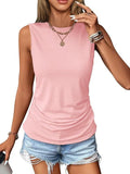 2025 Summer New Casual Solid Color Jacket Sleeveless Wrinkle Round Collar Vest Women's T-Shirt