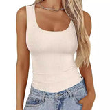 2025 Women's Collar Ribs T-Shirt Without Sleeveless Elastic Repair Basic Vest Women's Top Hottie