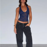 2025 New Babes Hollow Lace Repair Sexy Small Vest Y2K Sexy Hanging Neck Top Woman
