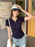 Korean Popular High-End White Shoulder V-Neck Short-Sleeved Woman Summer Body Ootd Wearing A Unique Stew Top
