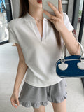 Simple Casual Polo Collar Short-Sleeved T-Shirt 2026 Summer Shoulder Thin Temperament Beautiful High-End Small Top
