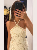 New Temperament Elegant Holiday Wind Hanging Neck Beach Knitted Dress
