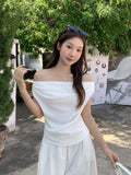White Irregularly Short-Sleeved T-Shirt Girl 2026 Summer Super Look Ootd Repair Angle Shoulder Coat